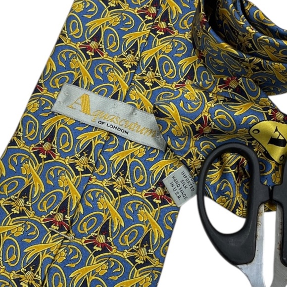 AQUASCUTUM Blue/Gold Baroque Silk LUXURY Tie HANDMADE USA - Picture 3 of 5